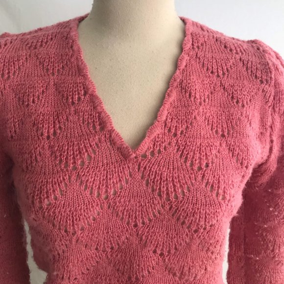 1980s Diane Von Furstenburg Pullover Pink Sweater - Puff Sleeve Sweater - Picture 3 of 6